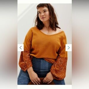 Anthropologie Amber Blouse with Patterned Sleeves